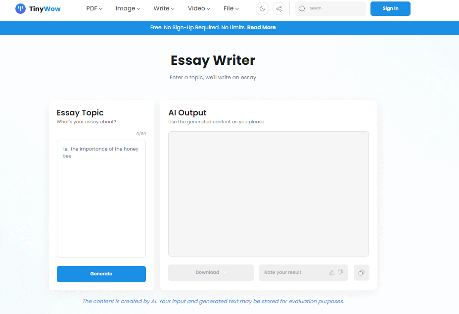 free ai essay writer no sign up tinywow